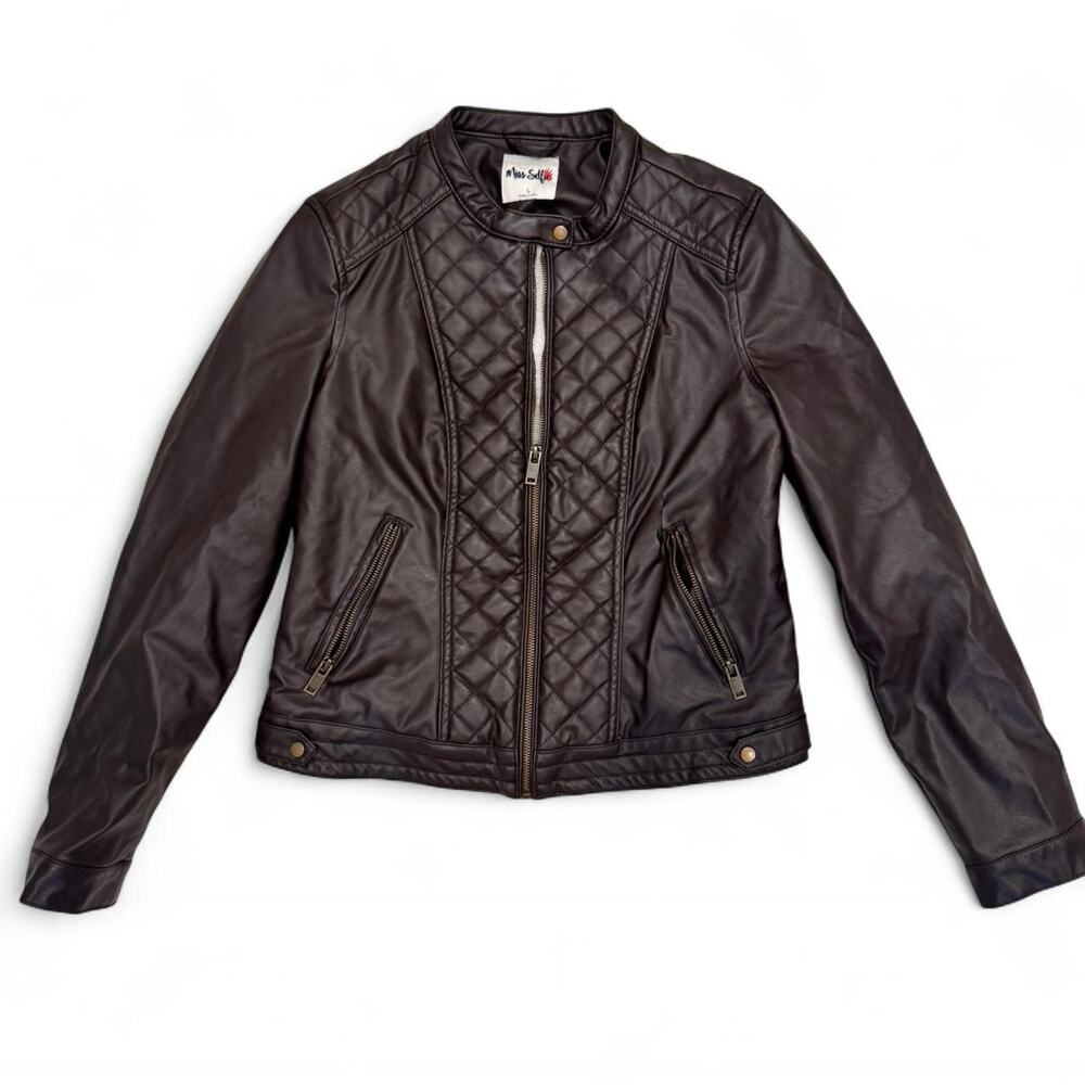 Brown leather biker jacket size Large